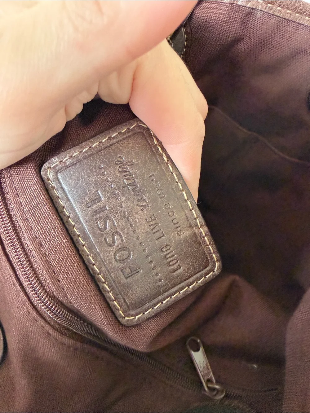 FOSSIL Chocolate Brown Leather Vintage Hobo Shoulder Tote Bag w Silver Key